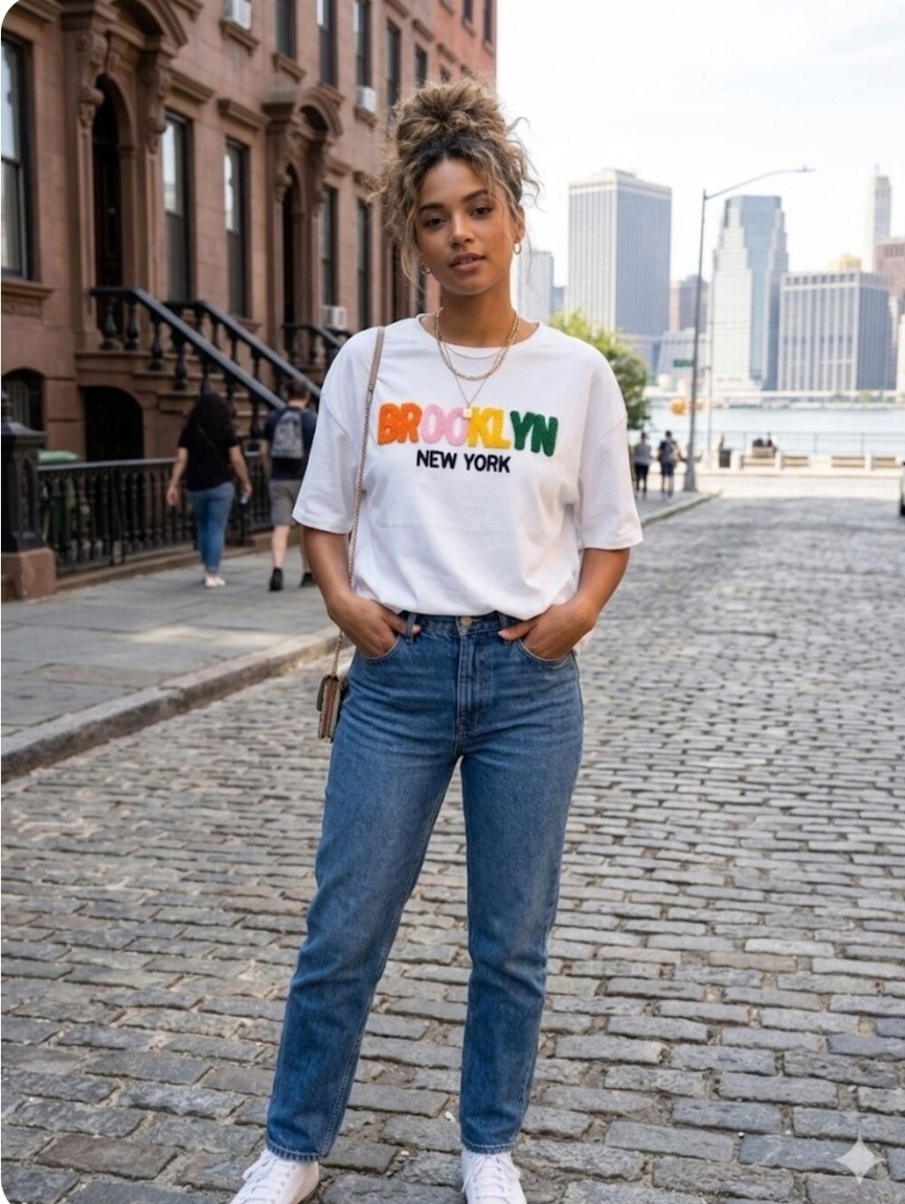 Shein BROOKLYN NEW YORK Graphic Tee Boucle Lettering Relaxed Women Large White